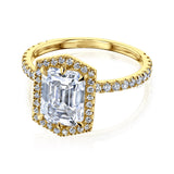 Kobelli Hexagon Halo 2.45ct Emerald Moissanite & 0.50ct Diamond Engagement Ring in 14k Gold - Saturday Collection