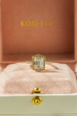 Kobelli Hexagon Halo 2.45ct Emerald Moissanite and Diamond Rings