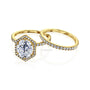 Kobelli Hexagon Halo 3ct Oval Moissanite and Diamond Rings