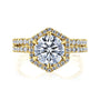 Kobelli Hexagon Halo 1.9ct Round Moissanite and Diamond Rings