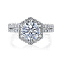 Kobelli Hexagon Halo 1.9ct Round Moissanite and Diamond Rings