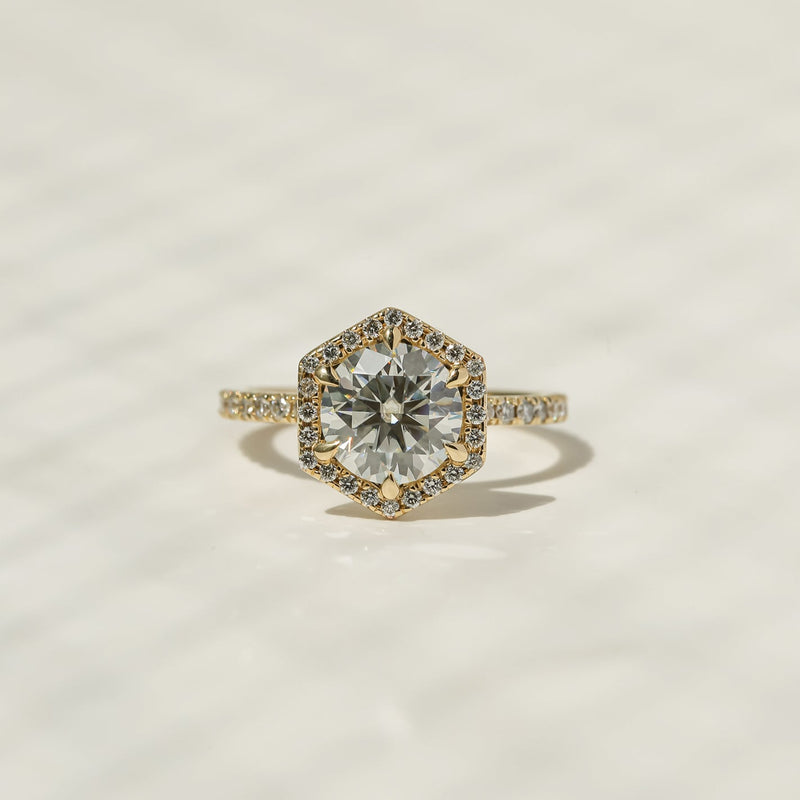 Kobelli Hexagon Halo 1.9ct Round Moissanite & 0.48ct Diamond Engagement Ring in 14k Gold - Saturday Collection