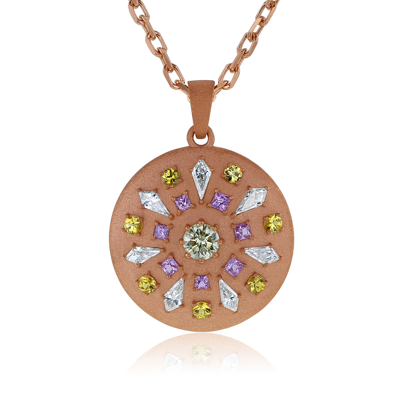 Mixed Natural Diamond & Sapphire Cookie Prism Necklace
