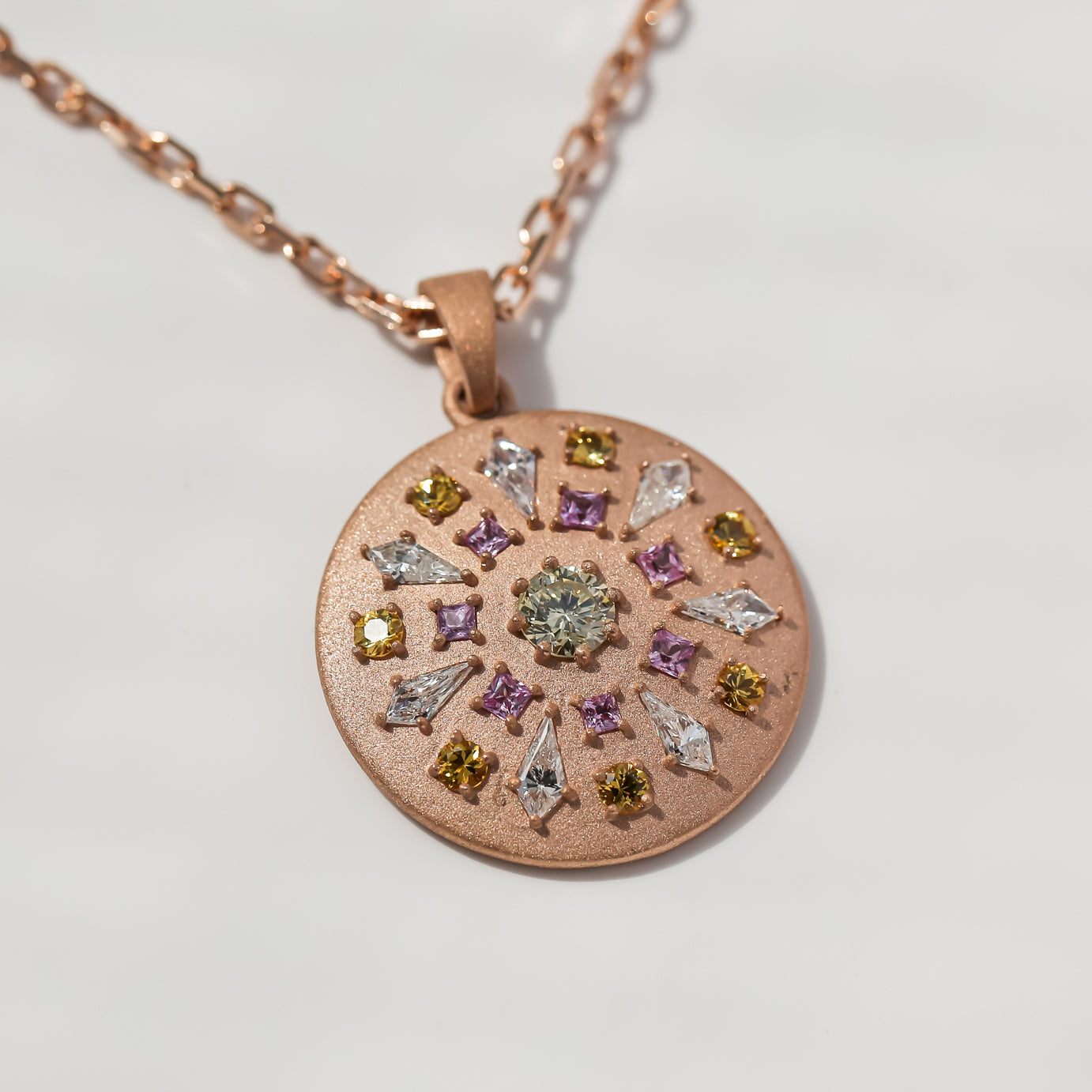 Mixed Natural Diamond & Sapphire Cookie Prism Necklace