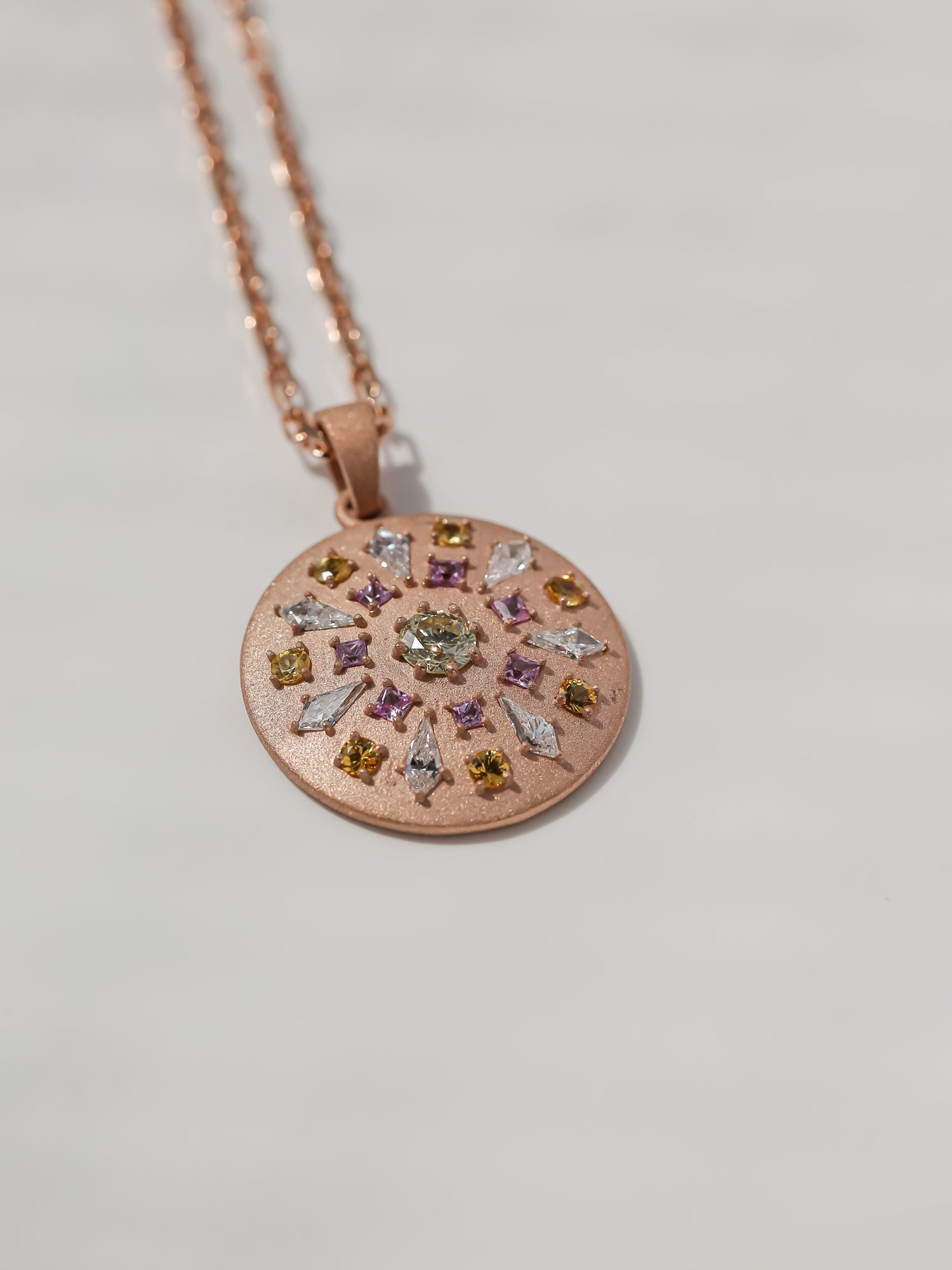 Mixed Natural Diamond & Sapphire Cookie Prism Necklace
