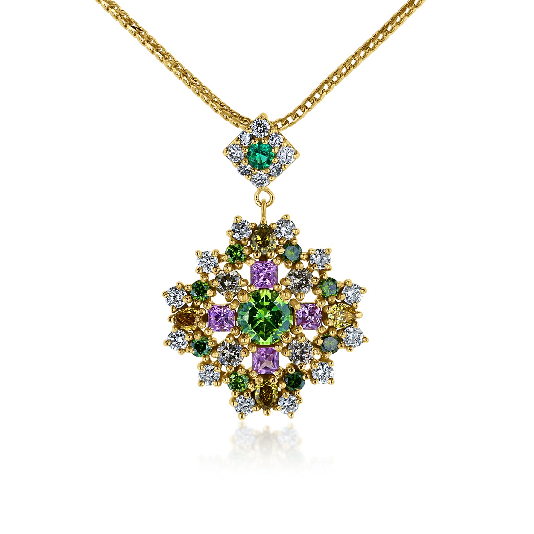 Mixed Natural Stones Chrysanthemum Prism Necklace