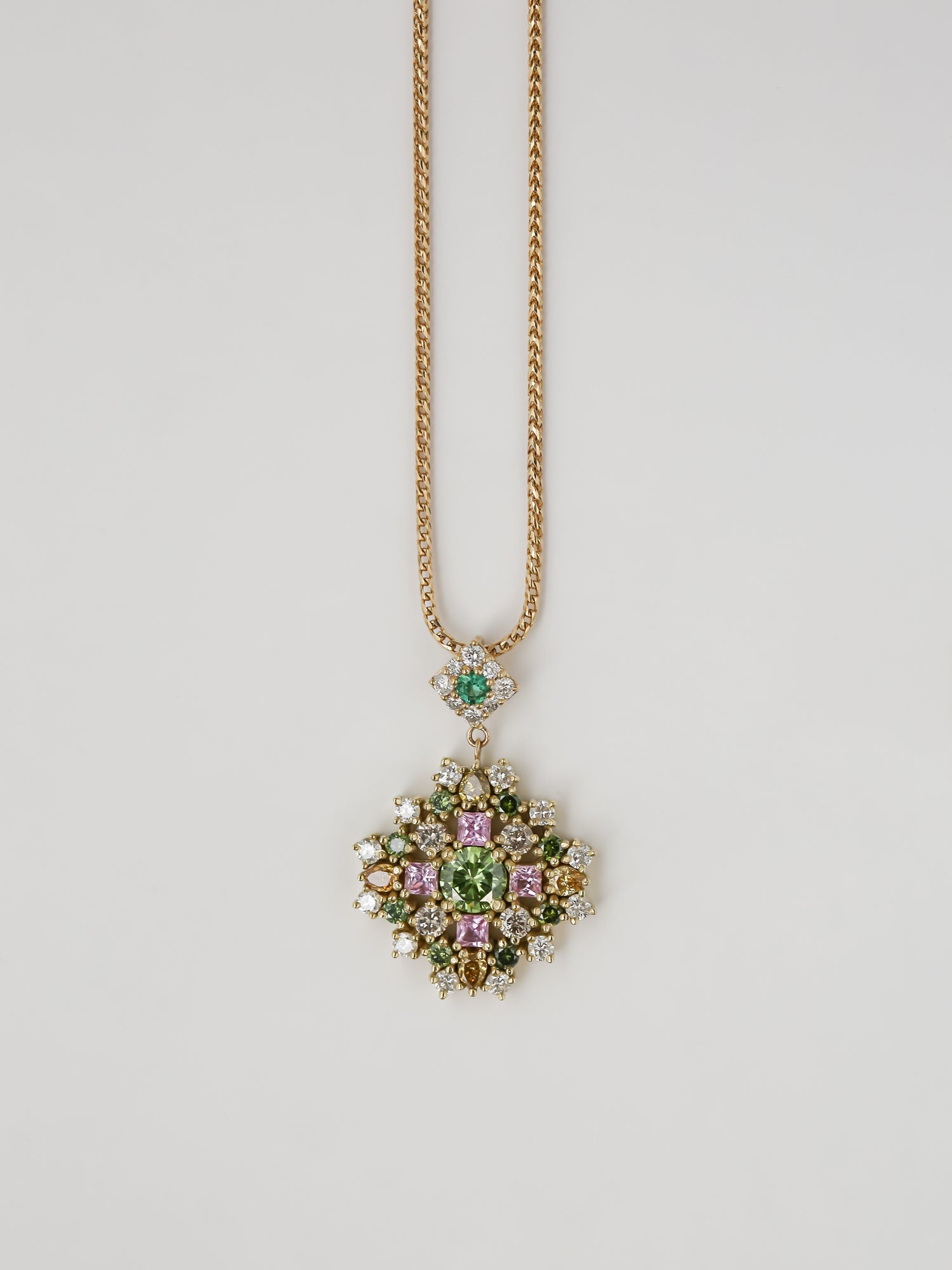 Kobelli Chrysanthemum Sapphire Diamond Emerald Necklace