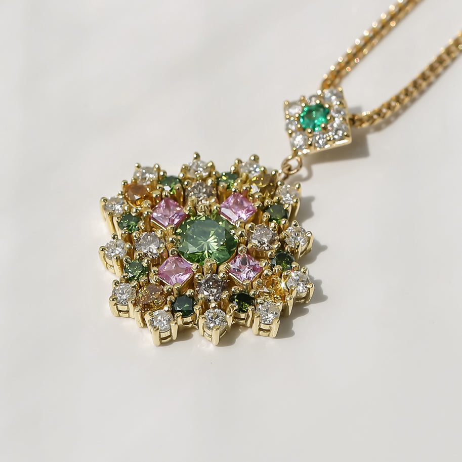 Mixed Natural Stones Chrysanthemum Prism Necklace