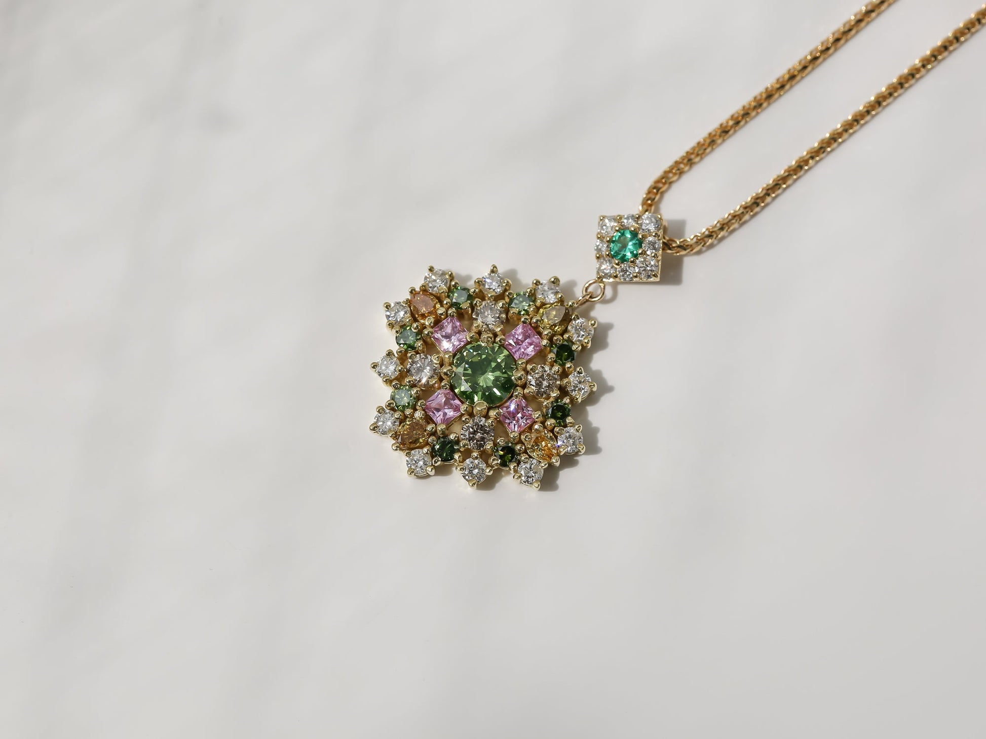Kobelli Chrysanthemum Sapphire Diamond Emerald Necklace