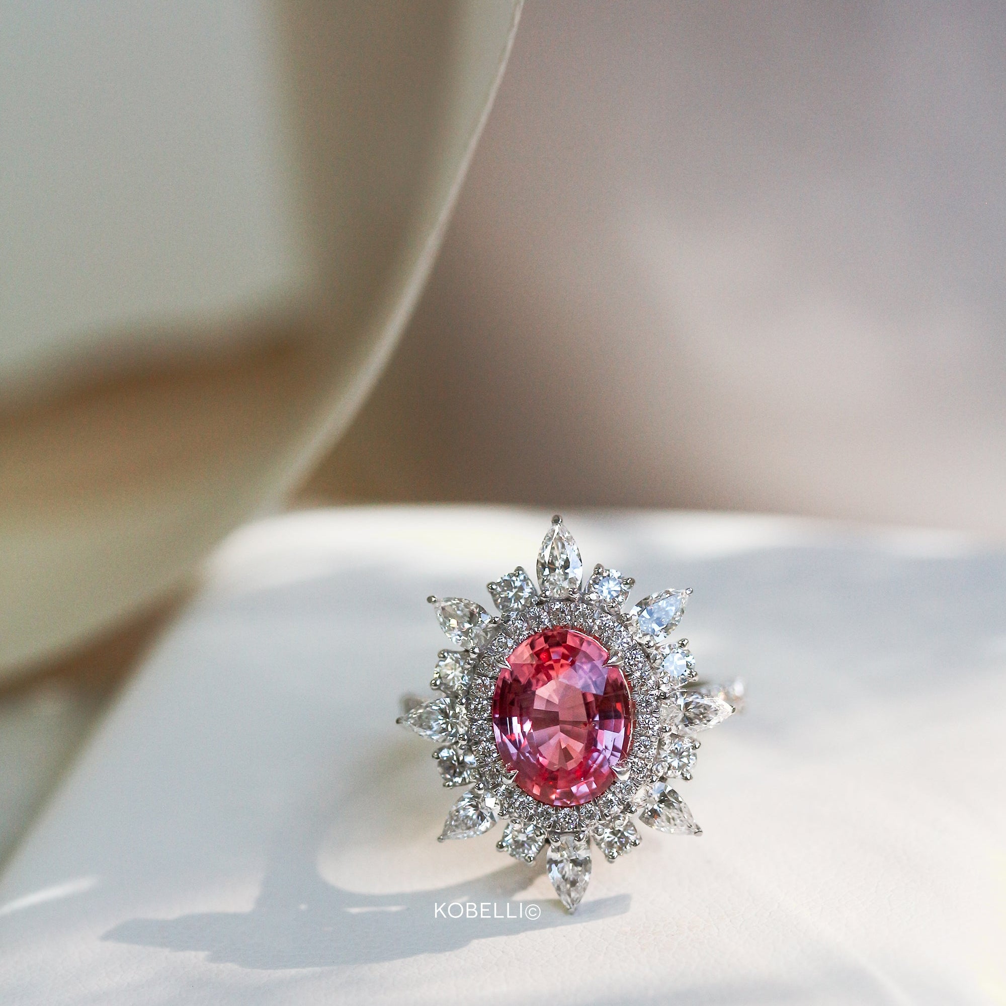 Kobelli Custom Tailored Pink Sapphire & Diamond Eight-pointed Star Halo Ring