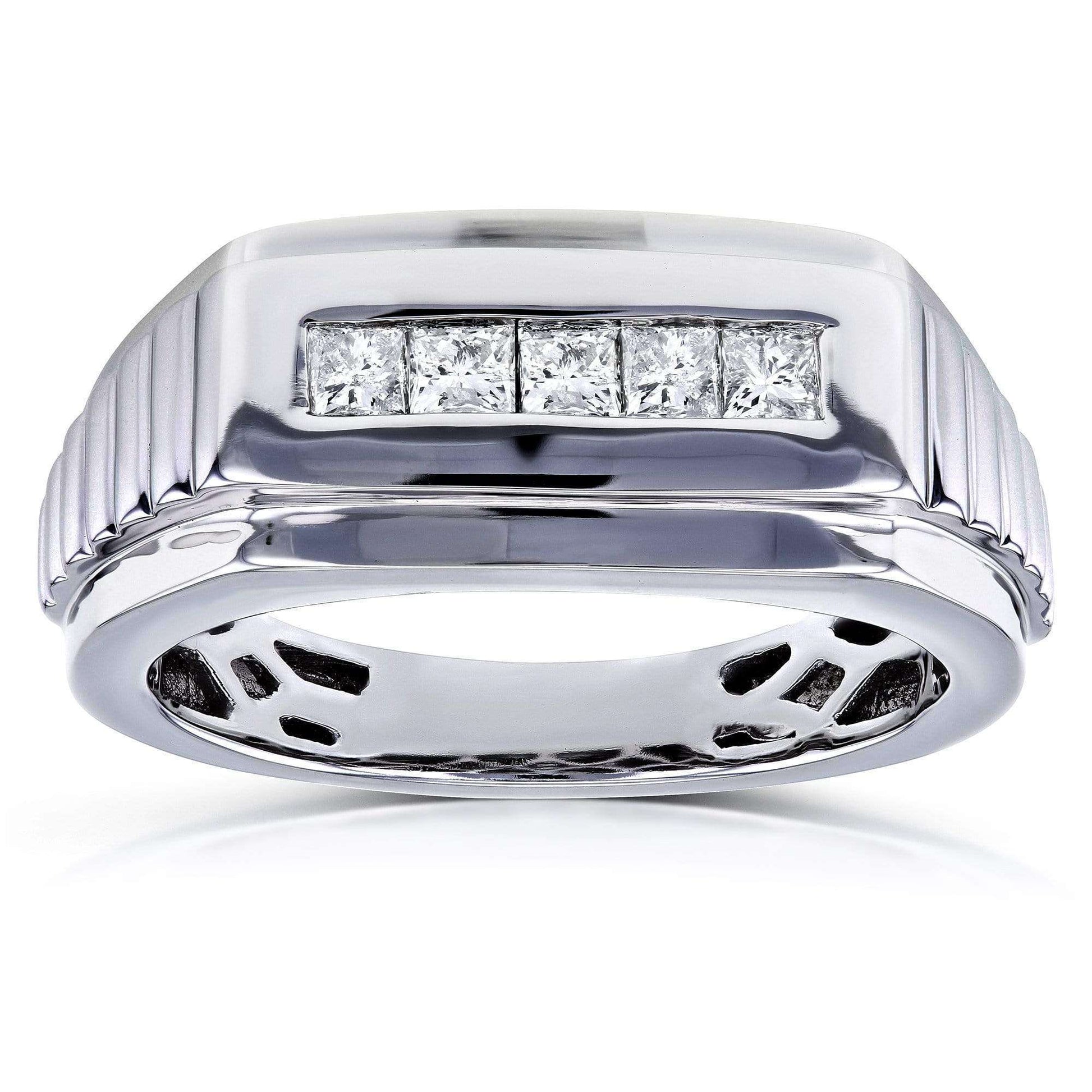 Kobelli Mens Ring Channel Square Diamonds 1/2 Carat (ctw) in 10k White Gold