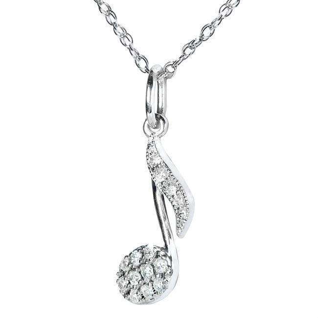 Kobelli Diamond Musical Symbol (Eighth Note) Pendant & Chain in 14K White Gold