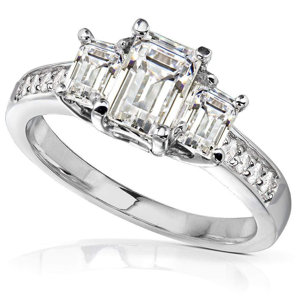 Kobelli Three-Stone Moissanite Engagement Ring with Diamond Accent 1 3/5 CTW 14k White Gold