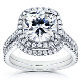 Kobelli Cushion Moissanite Bridal Set with Halo Diamond 3 1/4 CTW 14k White Gold