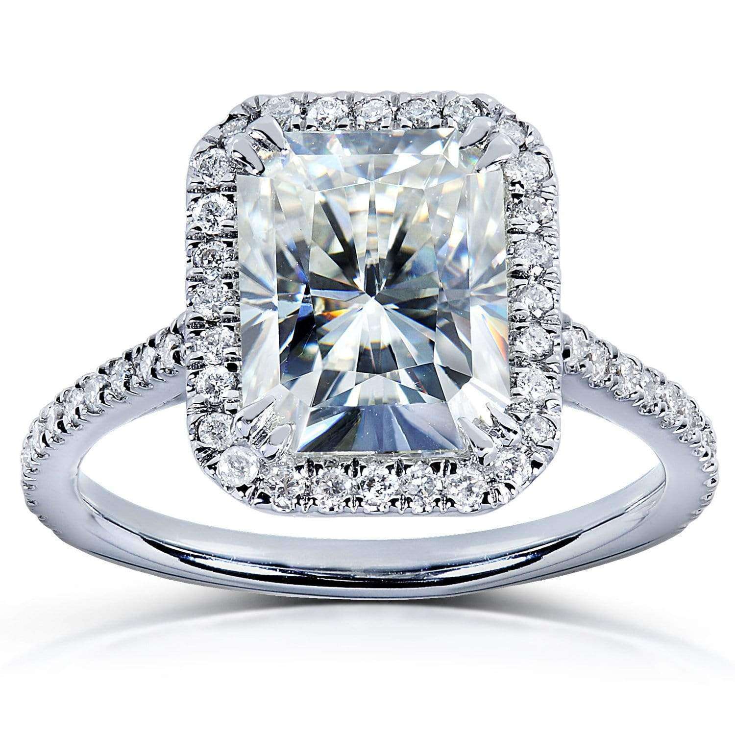 Kobelli Forever One (D-F) Radiant-cut Moissanite & Diamond Engagement Ring 3 Carat (ctw) in 14k White Gold