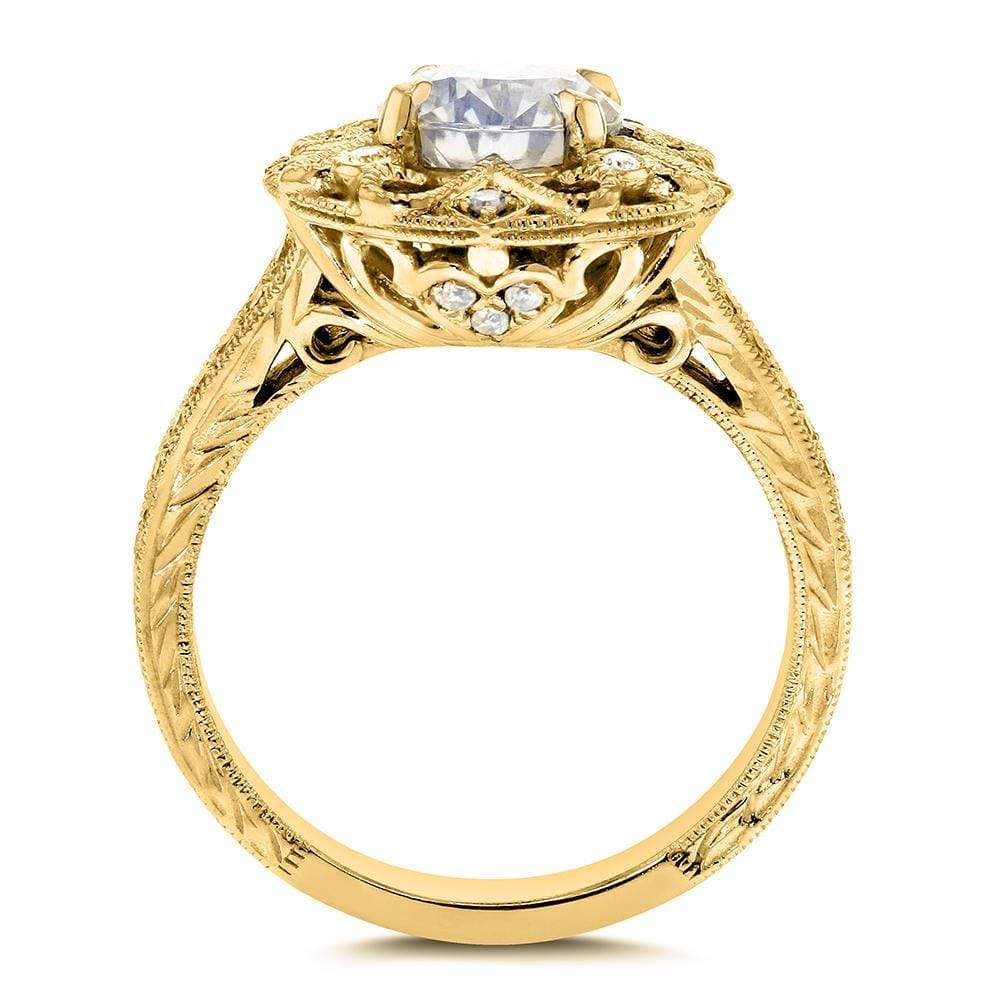 Kobelli Antique Forever One (D-F) Moissanite Engagement Ring with Diamond 1 1/5 CTW 14k Yellow Gold