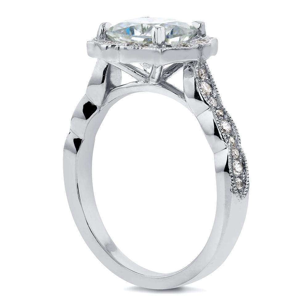 Kobelli Antique Floral Cushion-cut Moissanite Engagement Ring with Diamond 2 CTW 14k White Gold