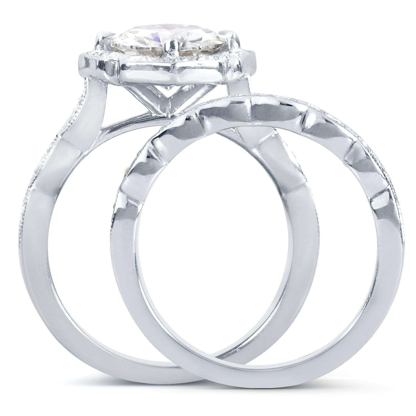 Kobelli Antique Floral Cushion-cut Moissanite Bridal Set with Diamond 2 1/6 CTW 14k White Gold