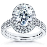 Kobelli Oval Moissanite and Diamond Halo Bridal Set 2 3/5 CTW 14k White Gold