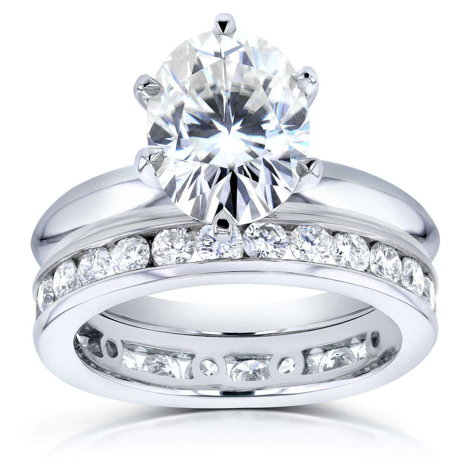 Kobelli Oval Moissanite and Diamond Eternity Band Bridal Ring Set 3 1/10 CTW 14k White Gold