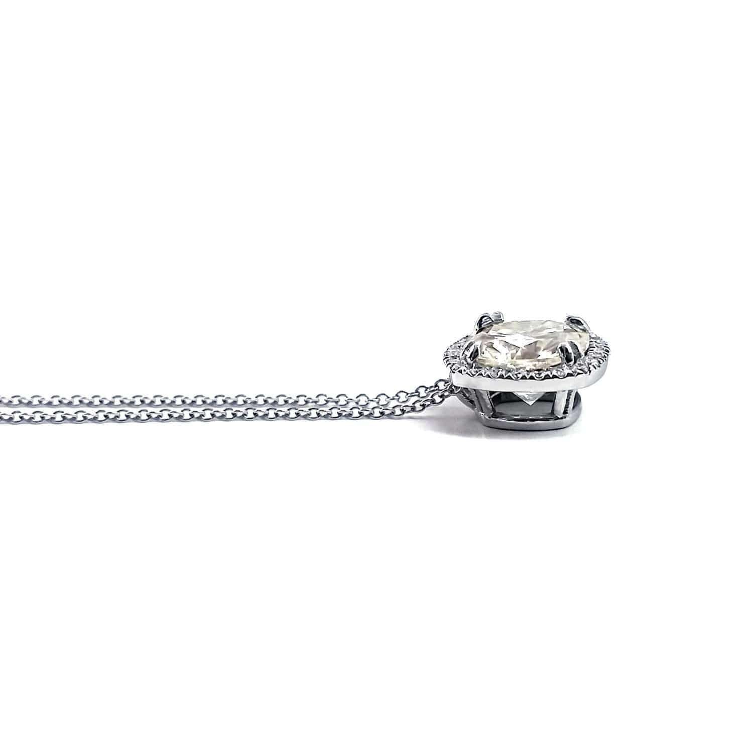 Kobelli Moissanite and Halo Diamond Cushion Necklace 3 CTW in 14k White Gold (16" Cable Chain) MZ62194CU