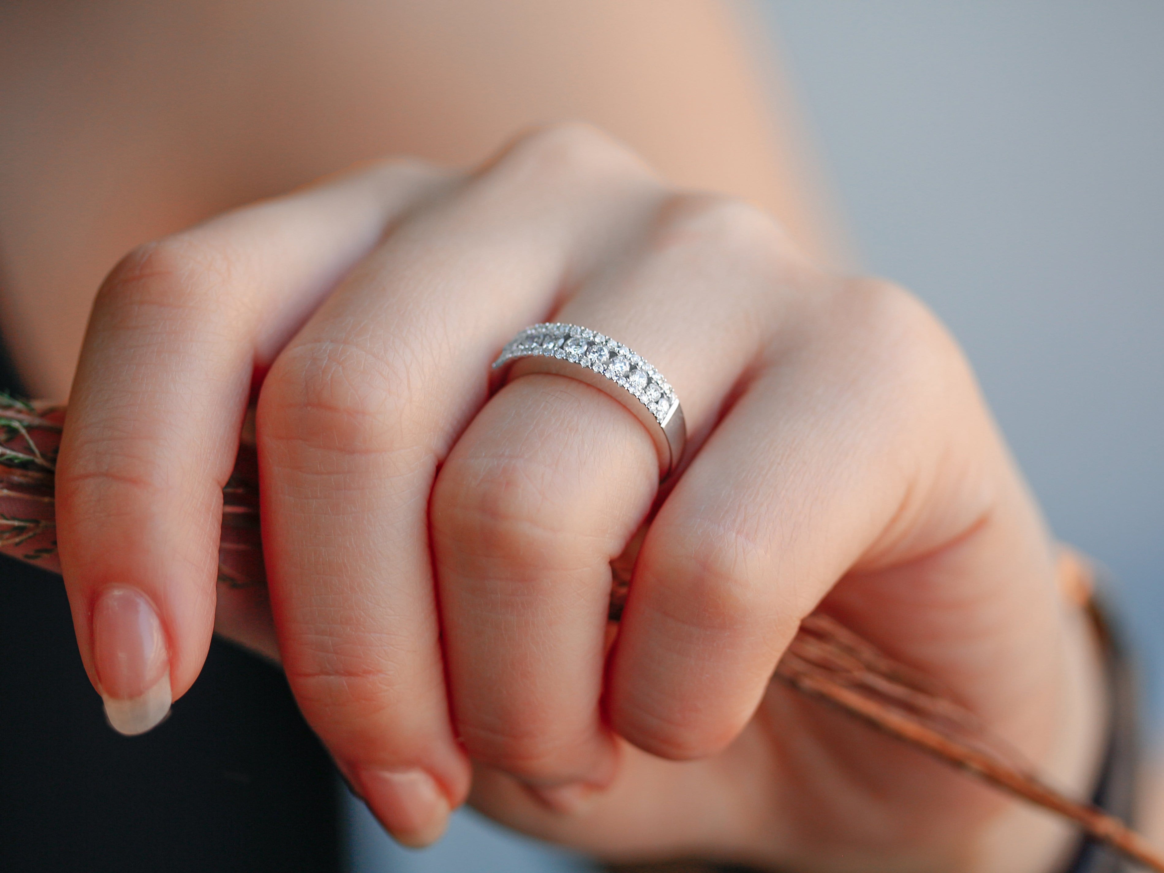Round Pave Diamond Wedding Band in 14K White Gold