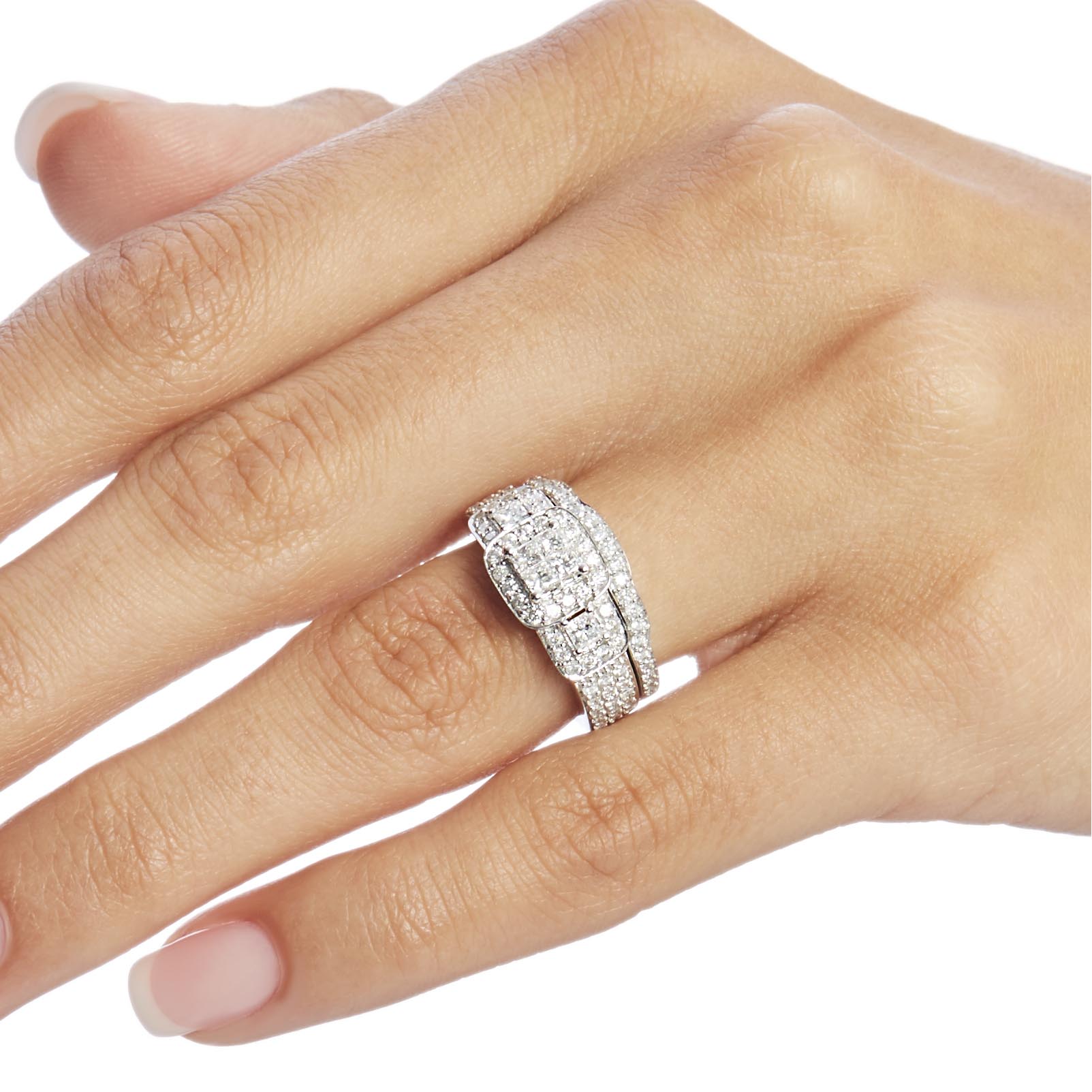 1.18 Carat Natural Diamond Wide Triple Halo Audrey Bridal Set