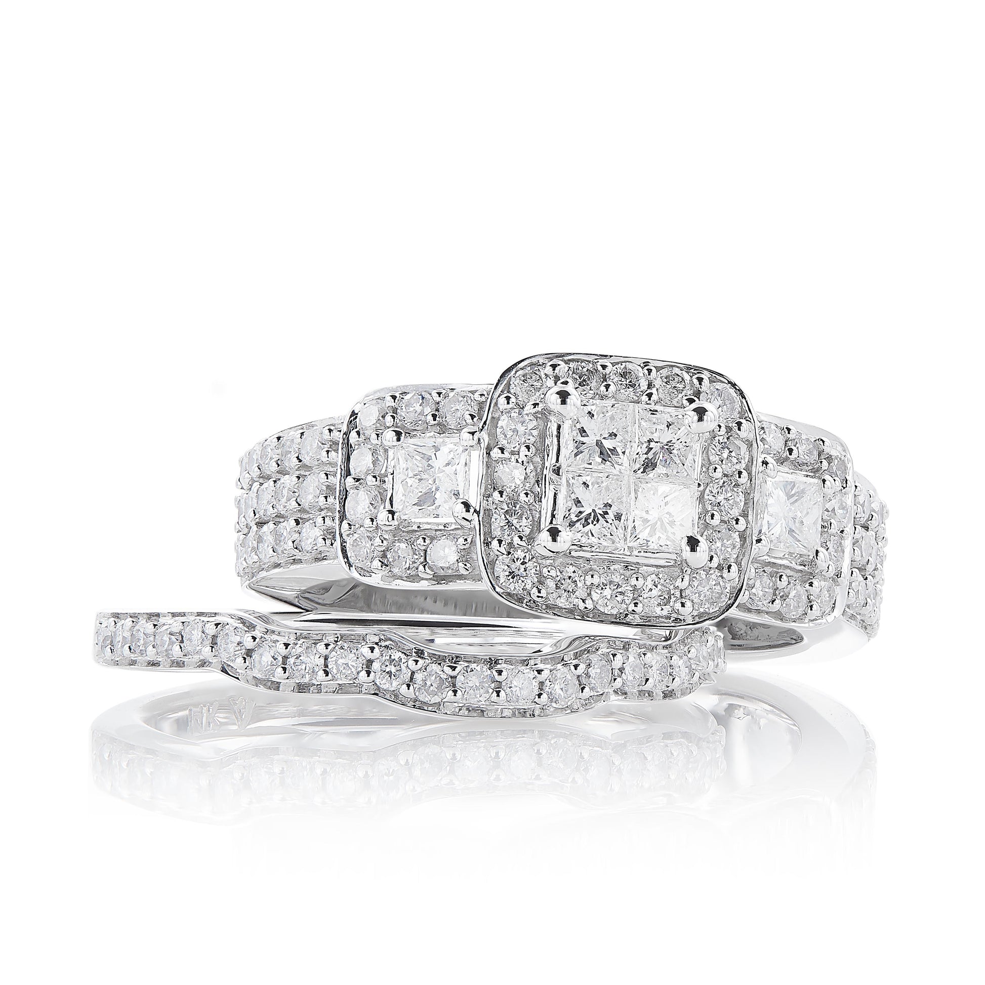 1.18 Carat Natural Diamond Wide Triple Halo Audrey Bridal Set