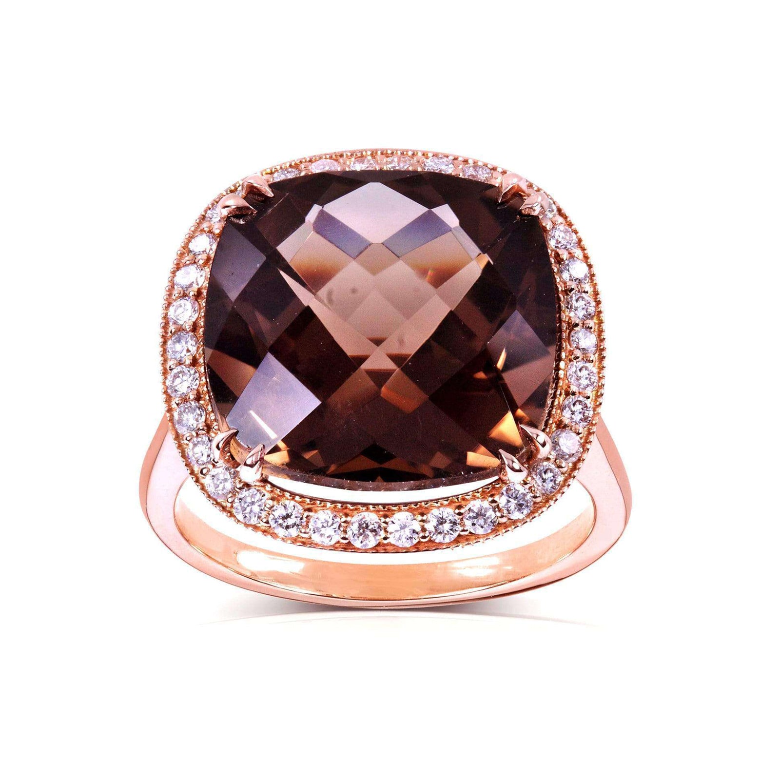 8.25 Carat Square Cushion Smokey Quartz and Diamond Halo Ring
