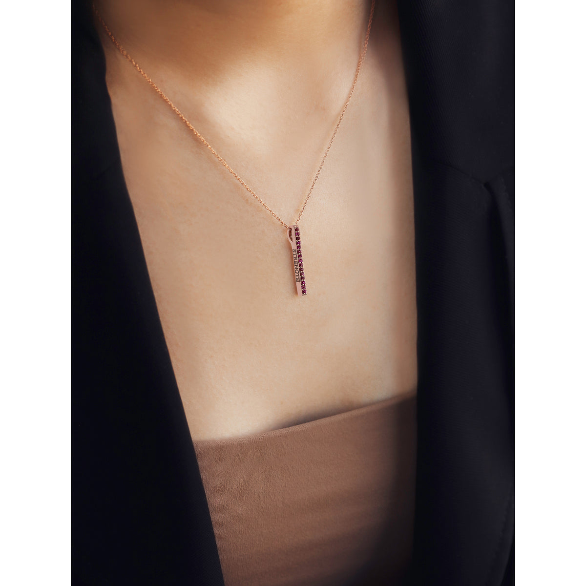 Pink Sapphire "Strength" and "Courage" BCA Pillar Necklace