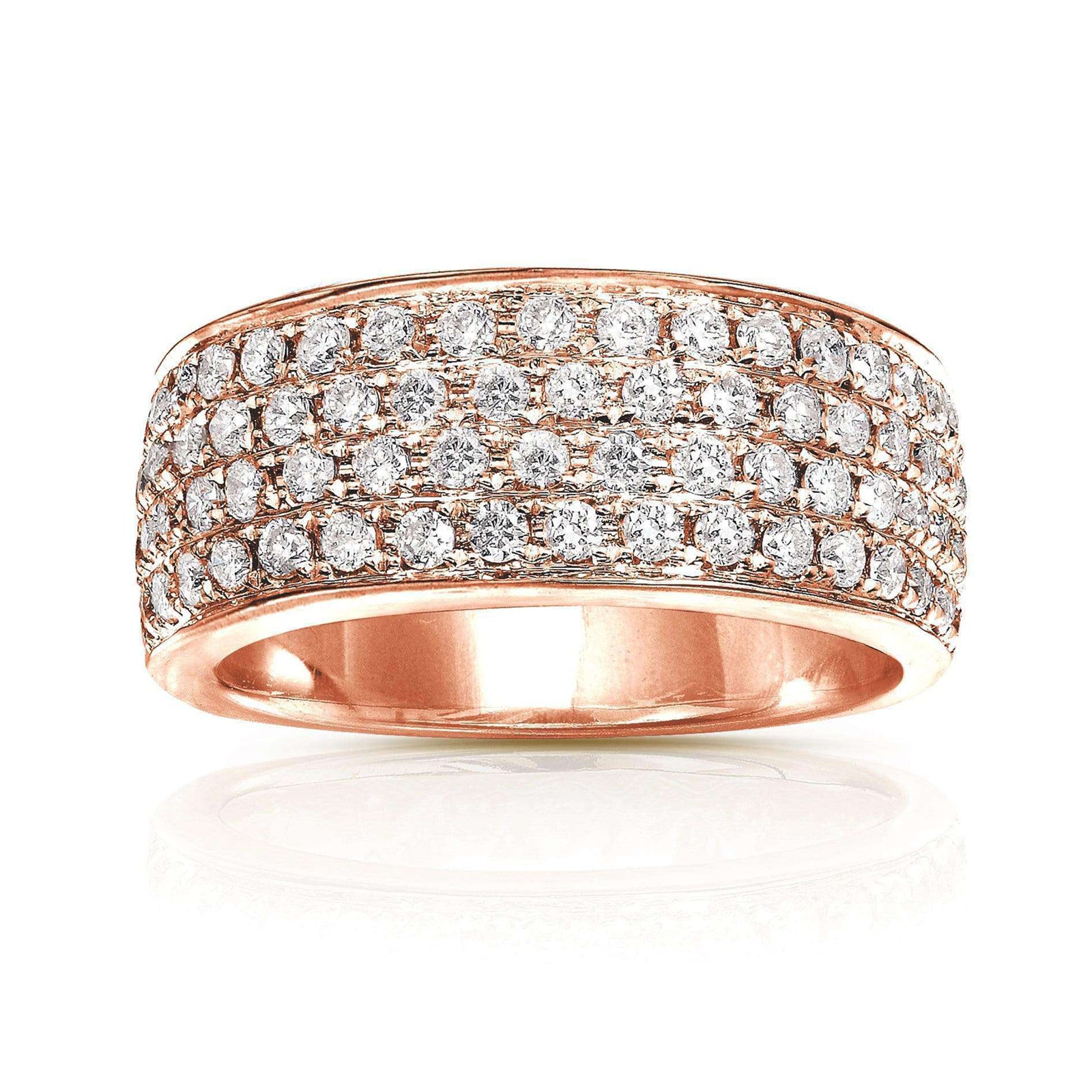 Multi-row natural diamond wide band in rose gold