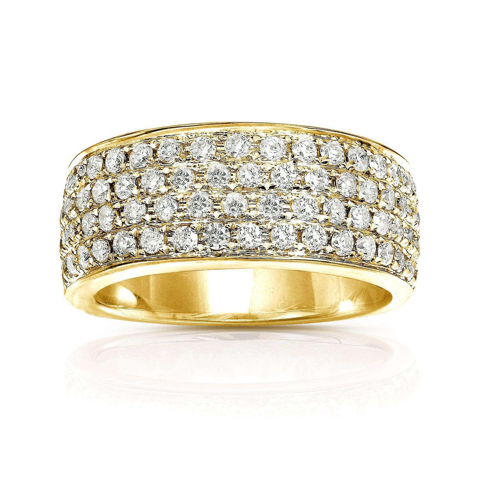 Multi-row natural diamond wide band in yellow gold