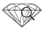 Diamond-shaped logo with a magnifying glass over inclusions