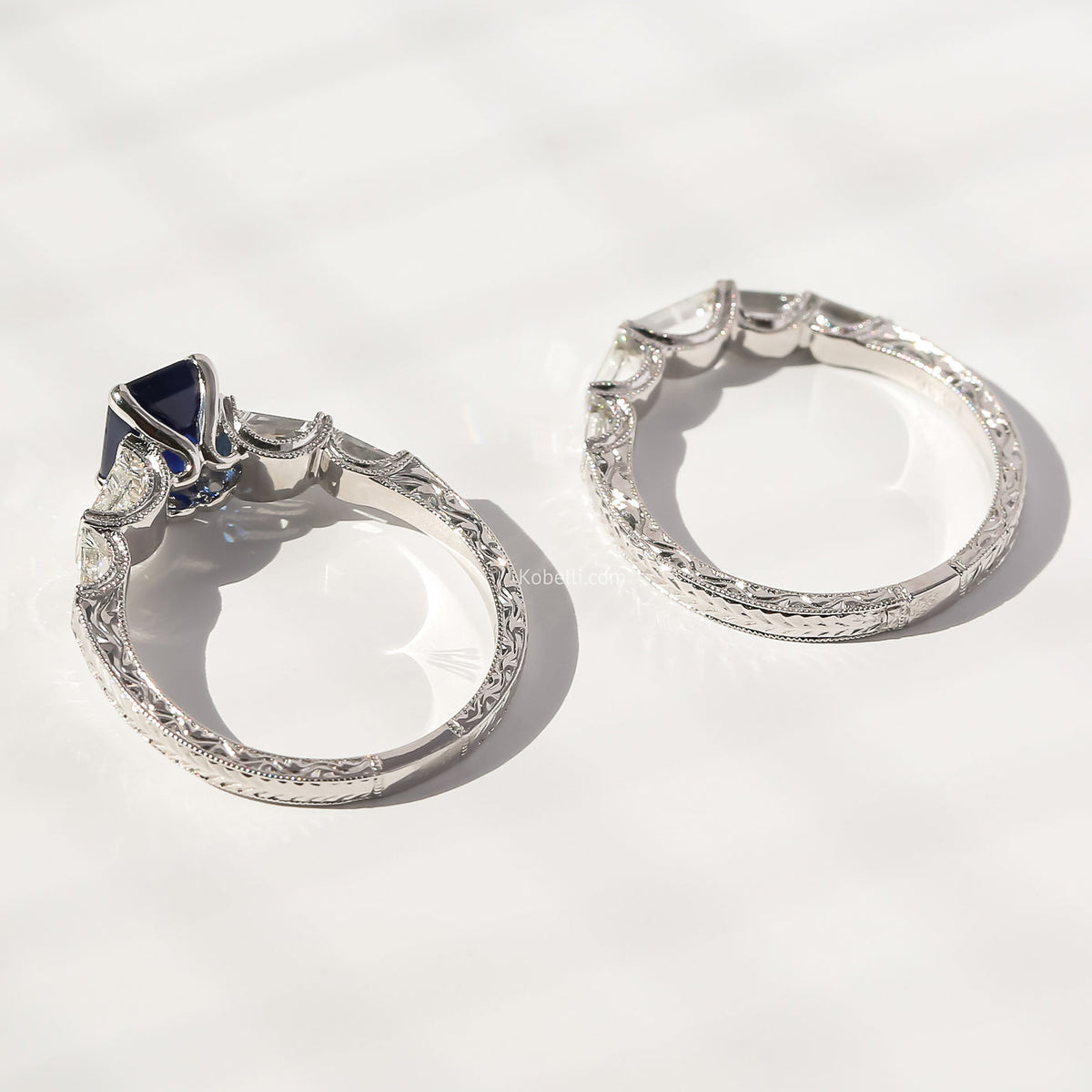 Lou 2.30ct.tw Blue Sapphire & White Baguette Diamonds with Lou 2.30ct.tw Blue Sapphire & White Baguette Diamonds with