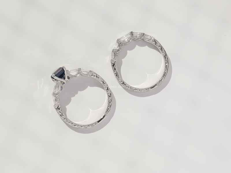 Kobelli Blue Sapphire & White Diamond Vintage Style Ring