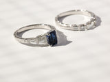 Kobelli Blå Safir & Vit Diamant Ring I Vintagestil
