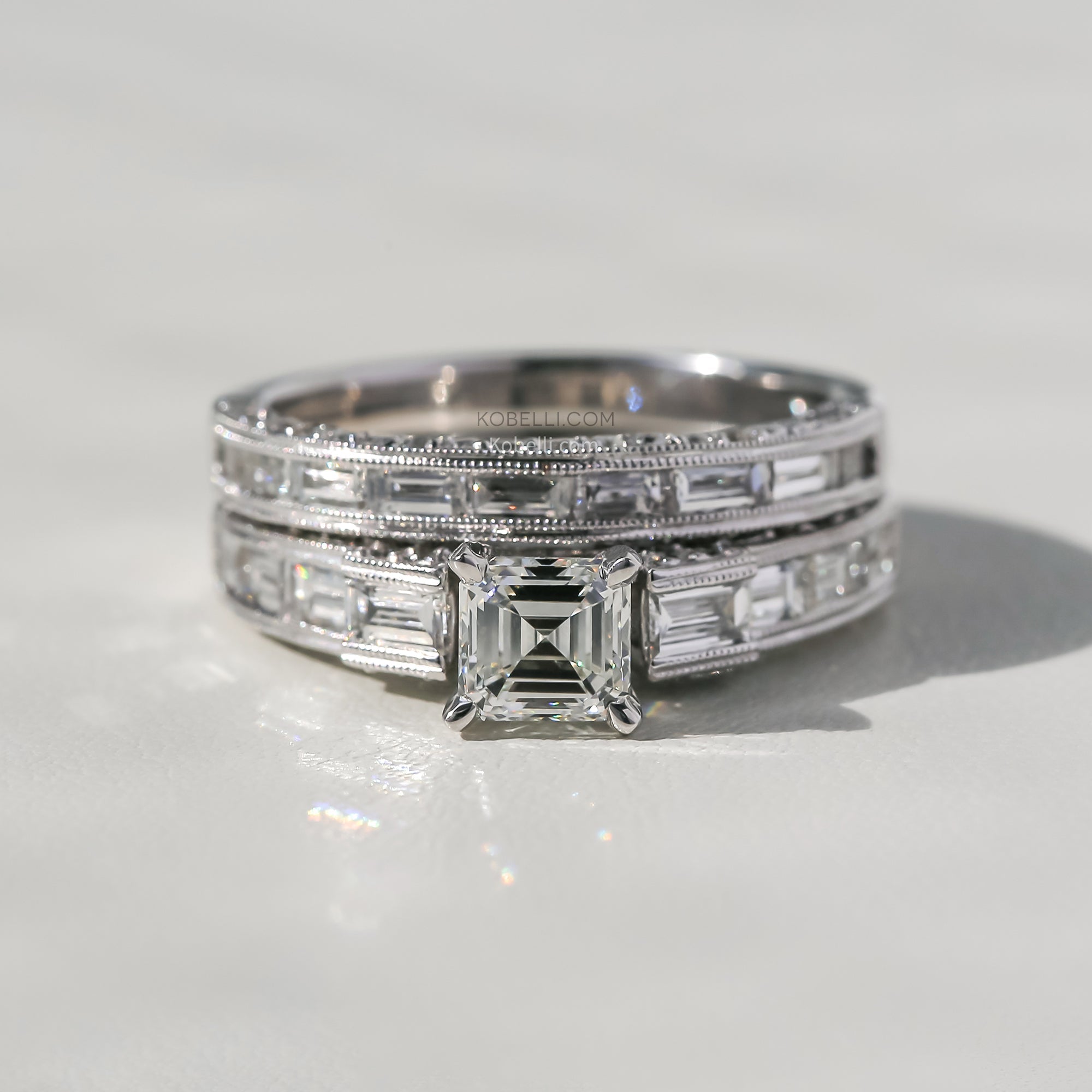 Kobelli Asscher Diamond Bridal Set