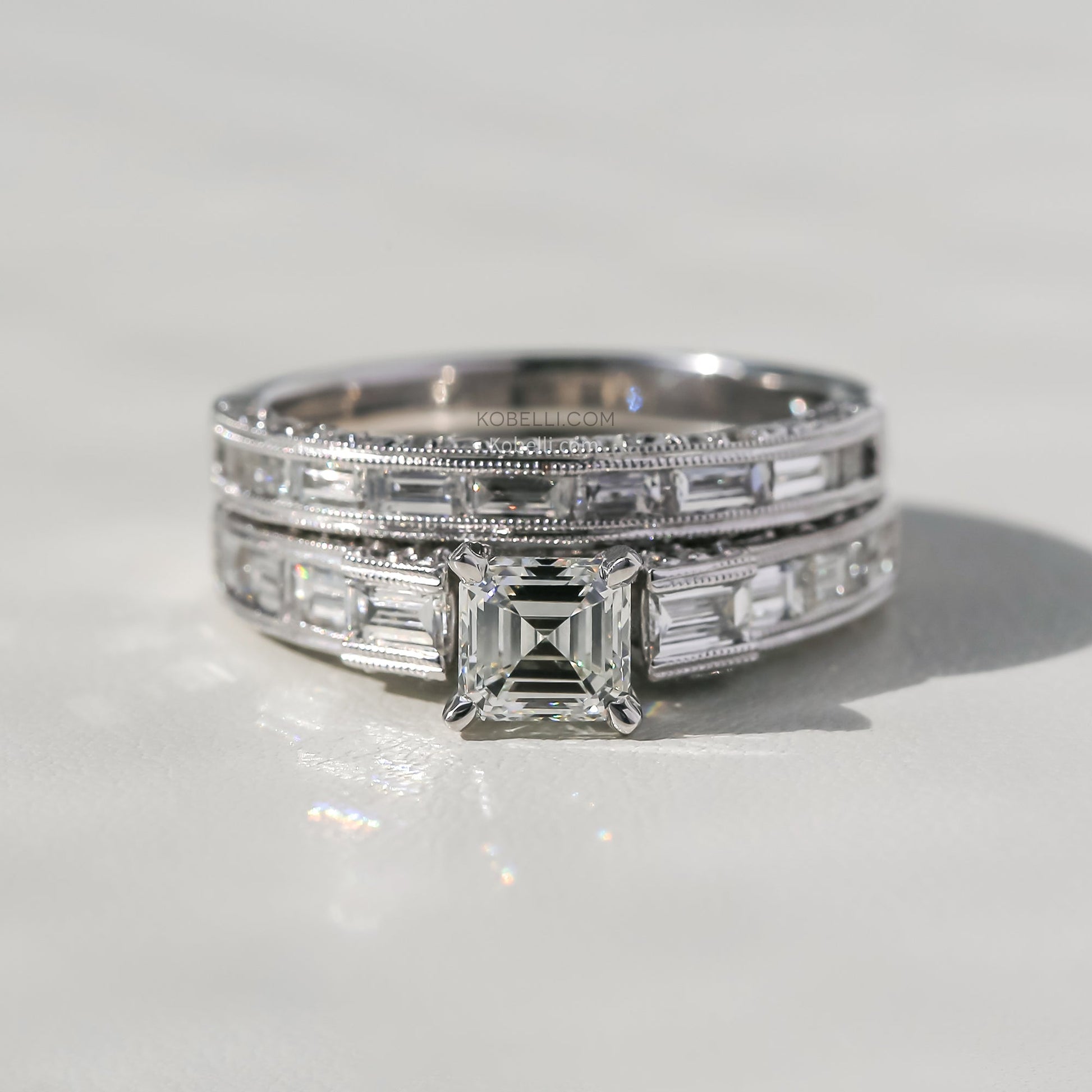 Kobelli Asscher Diamond Bridal Set