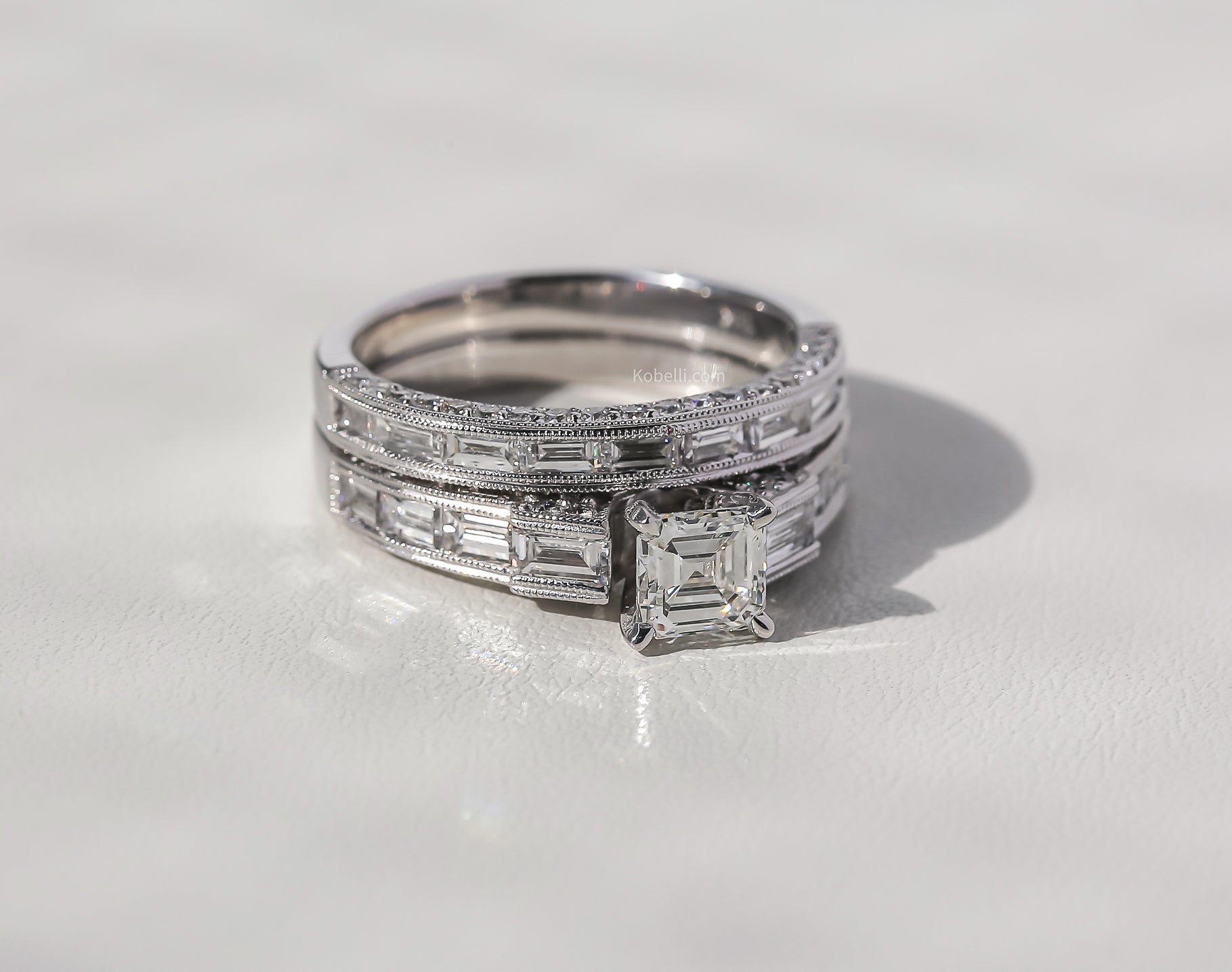 Kobelli Asscher Diamond Bridal Set