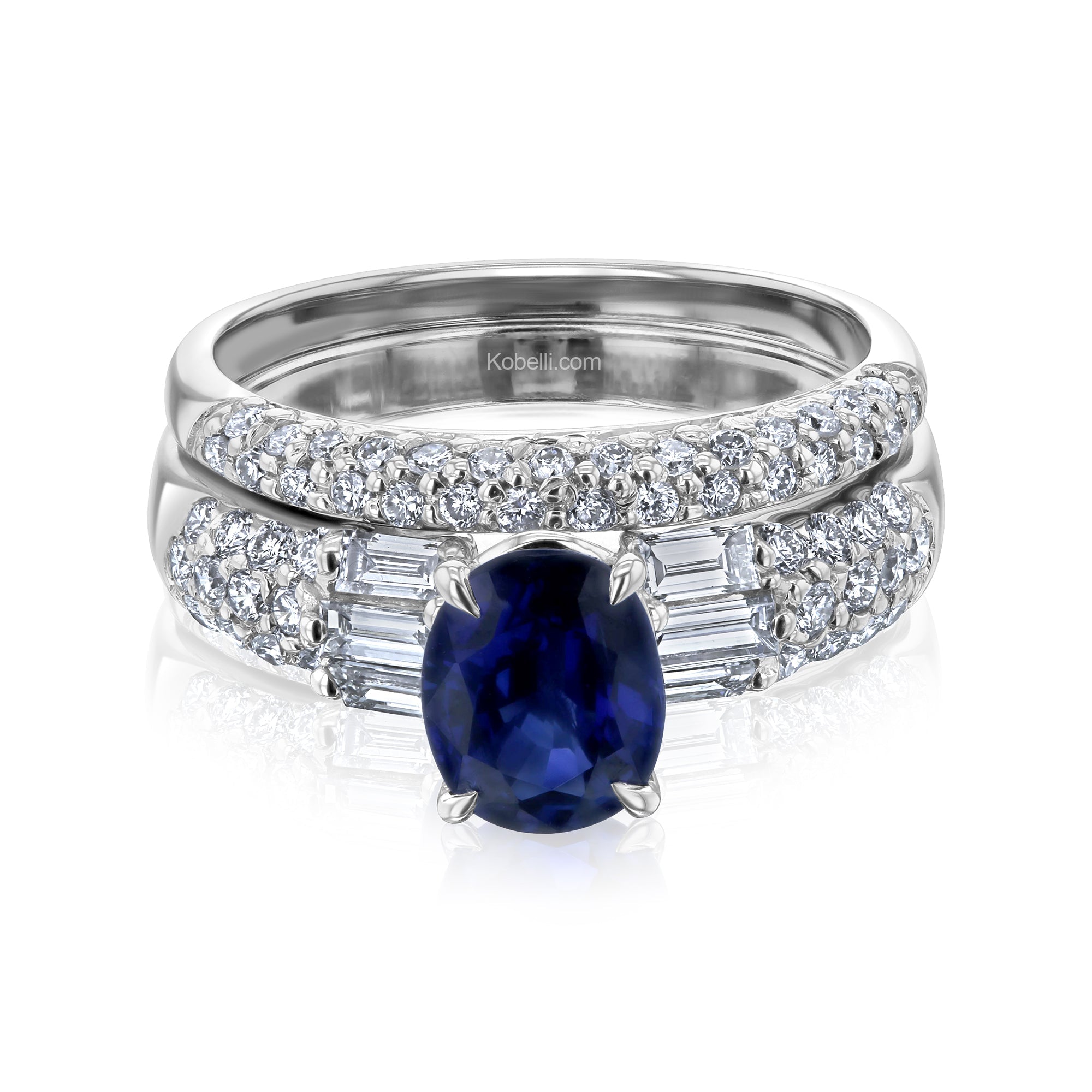 Oval Sapphire Diamond Lined Bridal Rings