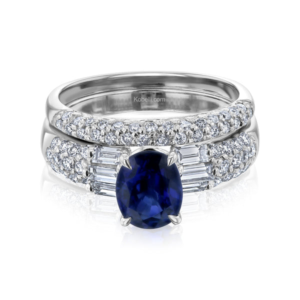 Kobelli Blue Sapphire & White Diamond Bridal Set