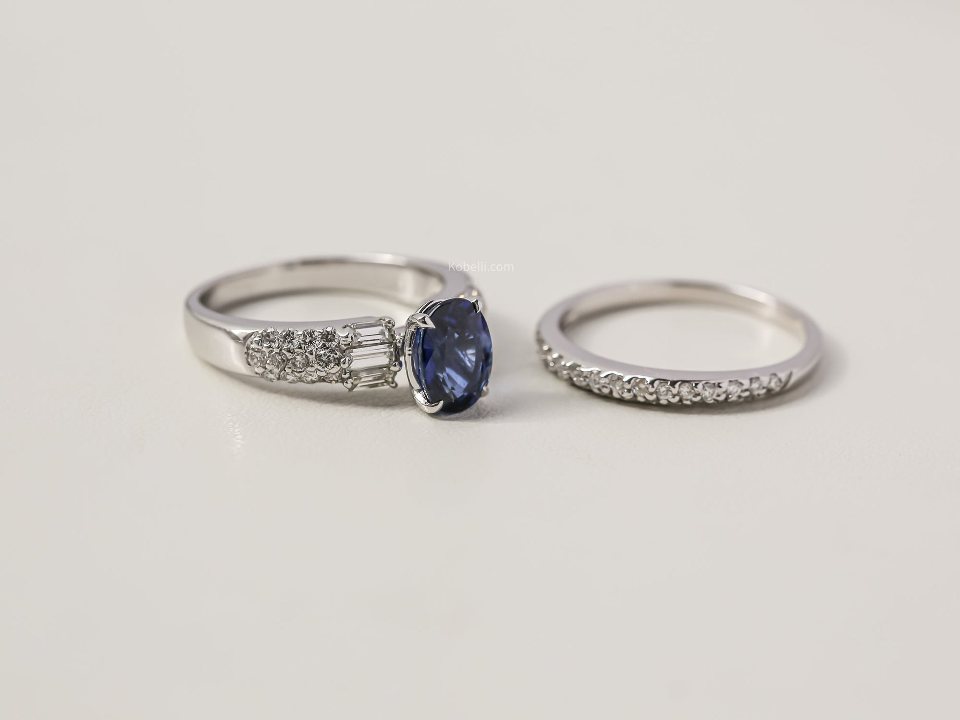 Kobelli Blue Sapphire & White Diamond Bridal Set