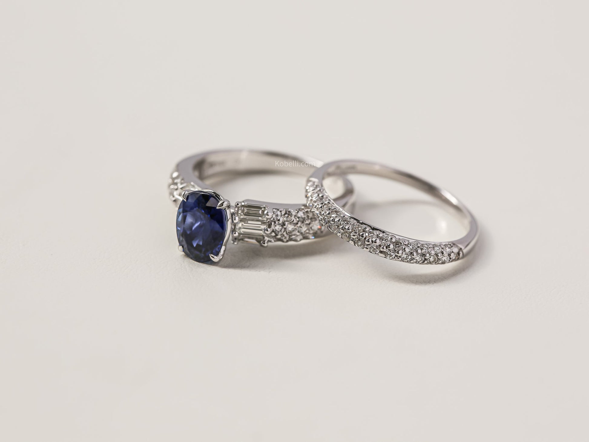 Kobelli Blue Sapphire & White Diamond Bridal Set