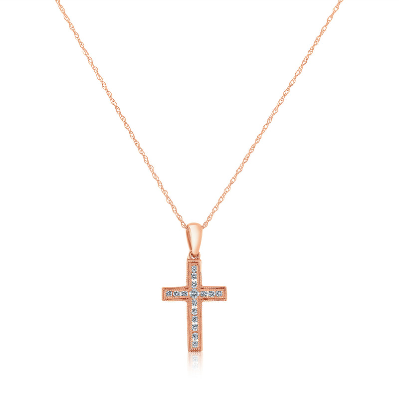 Classic Diamond Lined Cross in Rose Gold