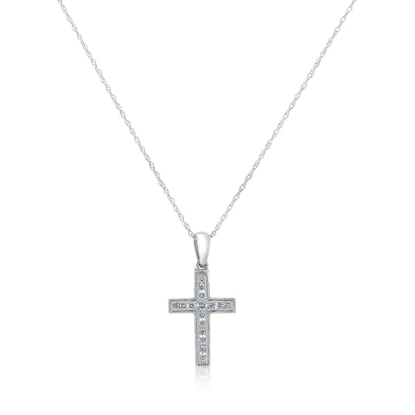 Classic Diamond Lined Cross in White Gold