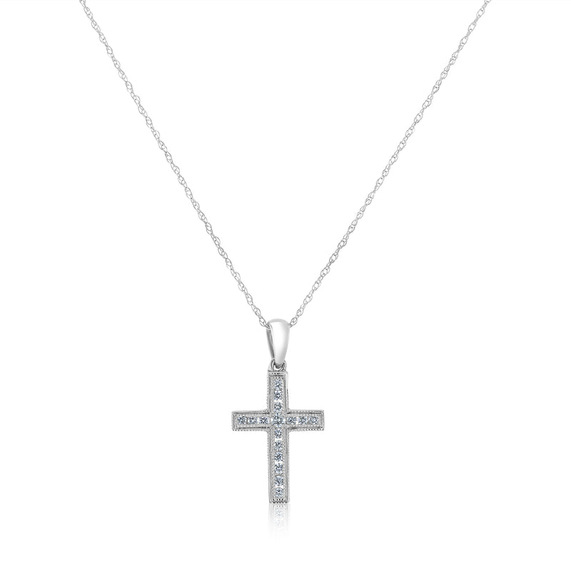 Classic Diamond Lined Cross in White Gold