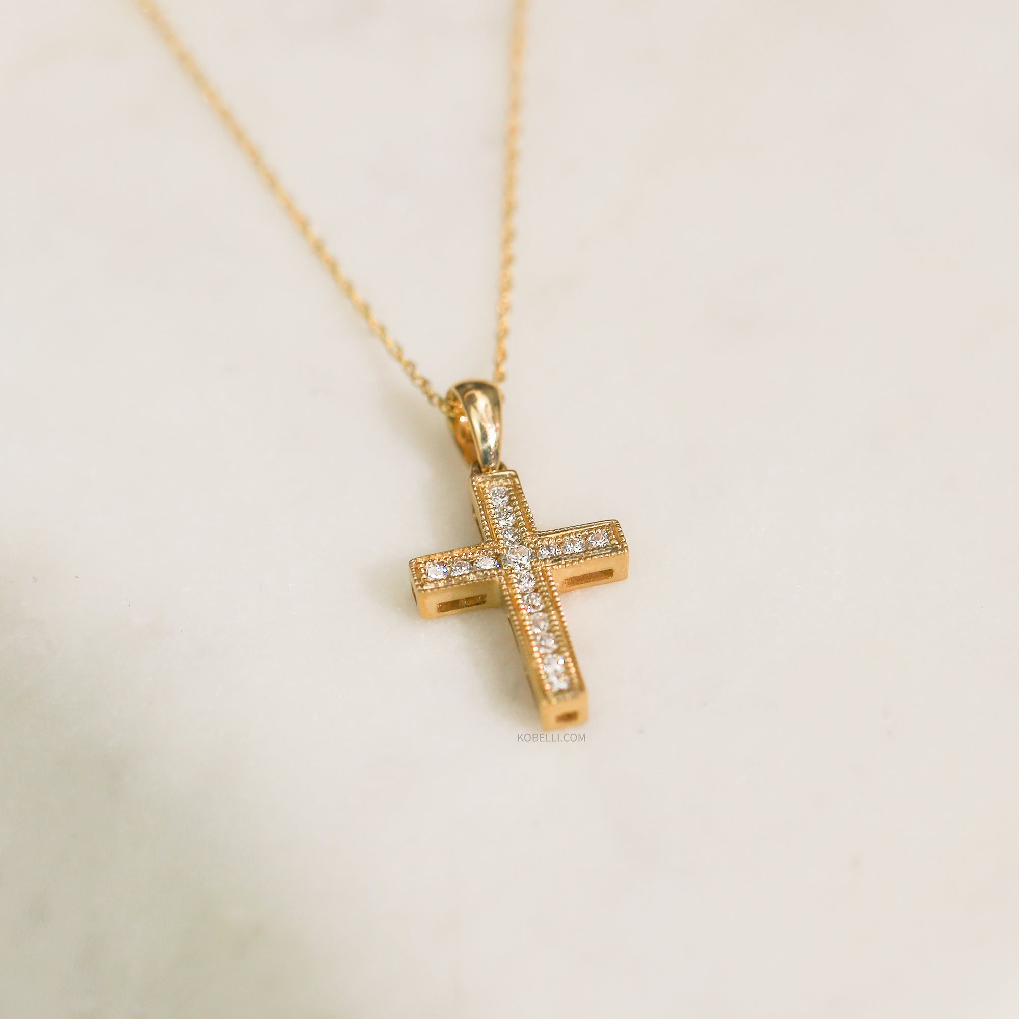 Classic Diamond Lined Cross, Milgrain Edges