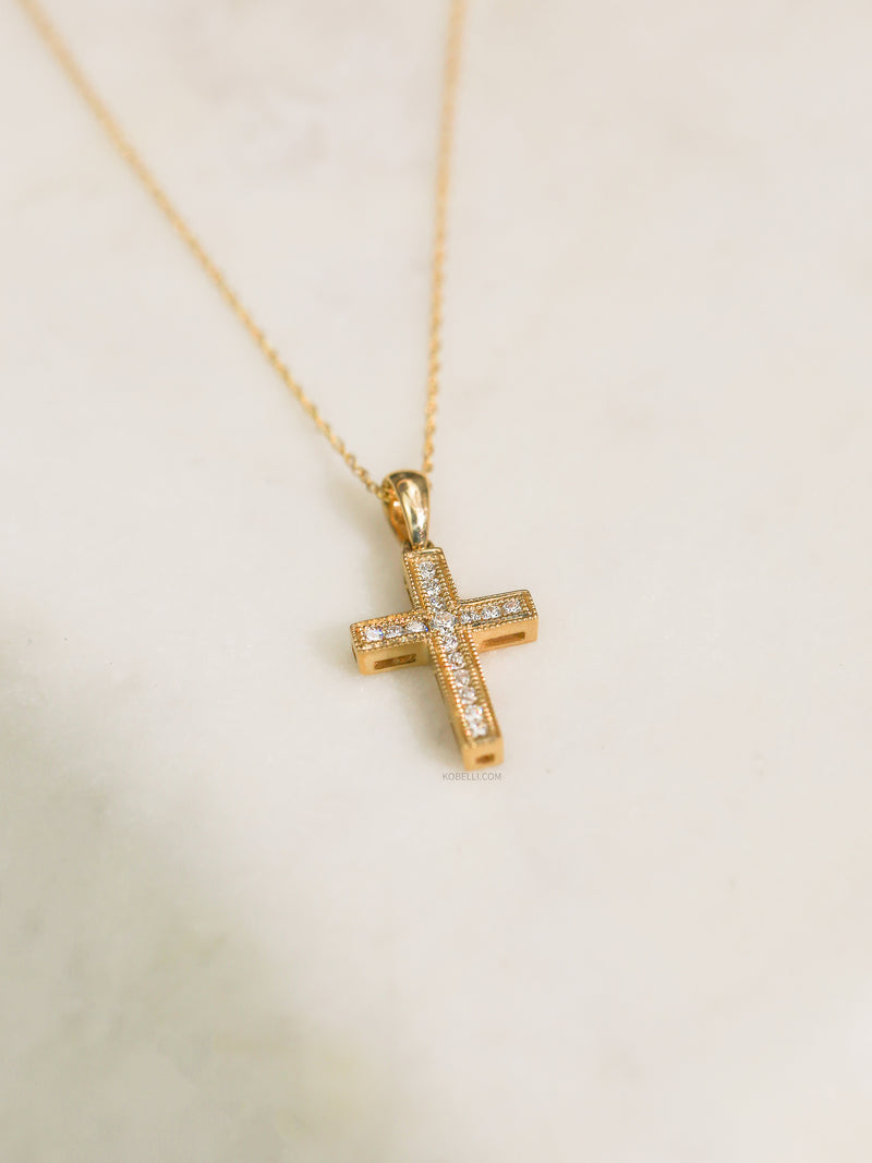 Classic Diamond Lined Cross, Milgrain Edges