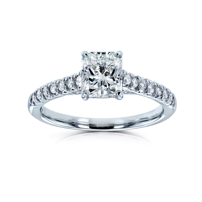 Radiant 1ct Diamond French Pave Ring 14k White Gold