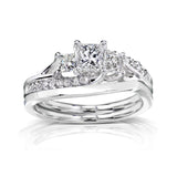 Assymertrical 3-Stone Princess Diamond Bridal Set